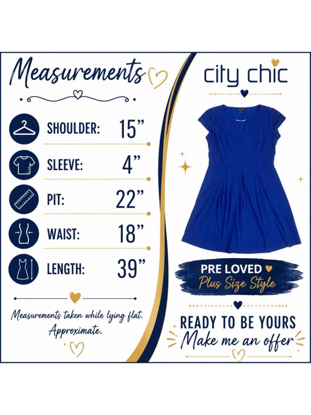 City Chic Royal Blue Fit Flare Dress Medium Plus Size V-Notch Cocktail - Picture 10 of 10